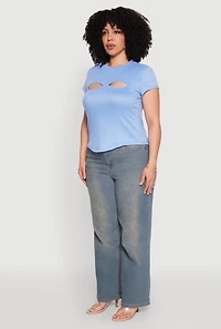 Womens Plus Cut Out Rib Knit Top, 1X
