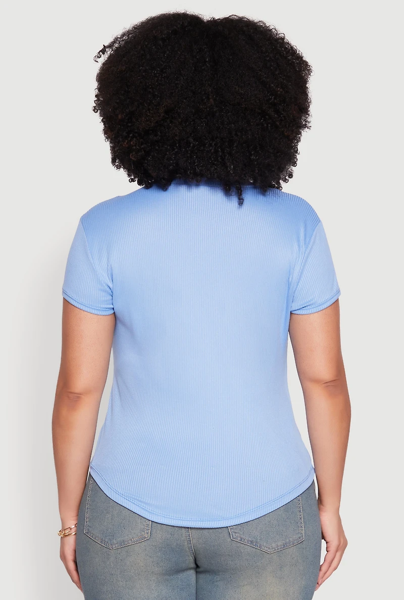 Womens Plus Cut Out Rib Knit Top, 1X