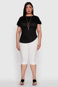 Womens Plus Stylish Ribbed Knit Top with Asymmetrical Design and Necklace,