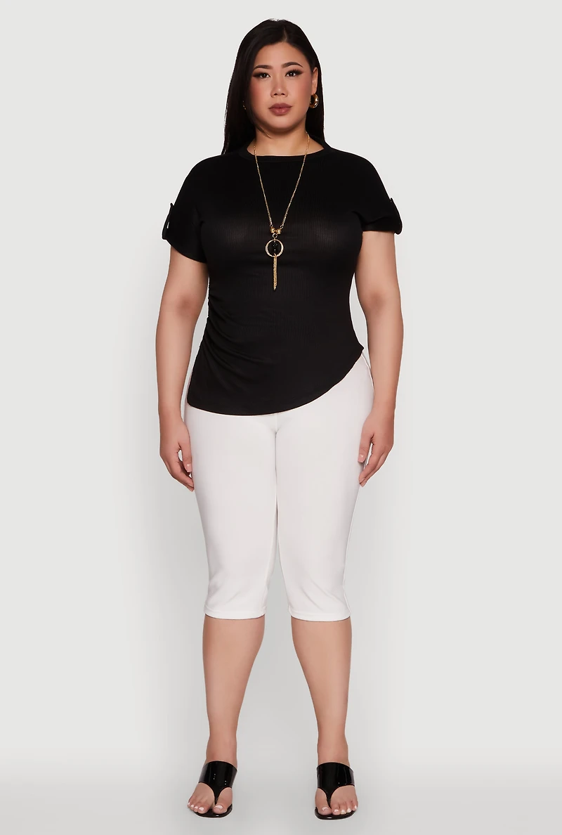 Womens Plus Stylish Ribbed Knit Top with Asymmetrical Design and Necklace, 2X