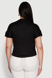 Womens Plus Stylish Ribbed Knit Top with Asymmetrical Design and Necklace,