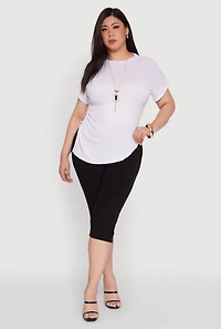 Plus Stylish Ribbed Knit Top with Asymmetrical Design and Necklace