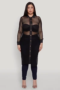 Womens Plus Size Fishnet Side Slit Maxi Top, Black, Size 4X