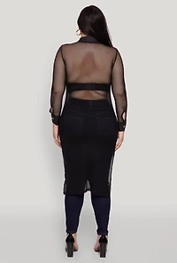 Womens Plus Size Fishnet Side Slit Maxi Top, Black, Size 4X
