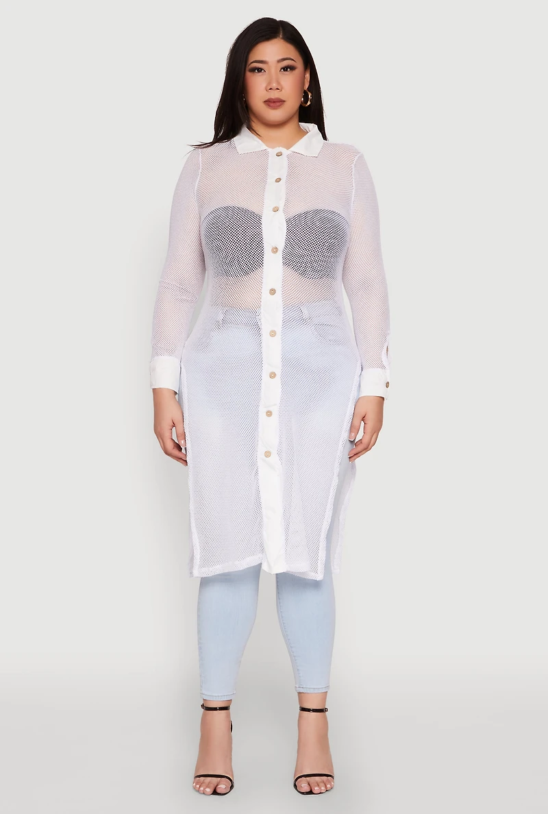 Plus Fishnet Side Slit Maxi Top