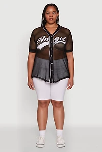 Womens Plus Angel Graphic Short Sleeve V Neck Baseball Shirt,