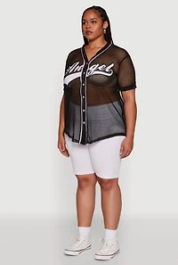 Plus Angel Graphic Short Sleeve V Neck Baseball Shirt