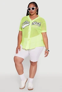 Plus Angel Graphic Short Sleeve V Neck Baseball Shirt