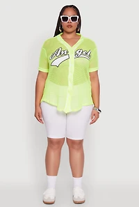 Womens Plus Size Angel Graphic Short Sleeve V Neck Baseball Shirt, Yellow, Size 2X