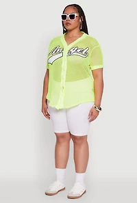 Womens Plus Size Angel Graphic Short Sleeve V Neck Baseball Shirt, Yellow, Size 2X