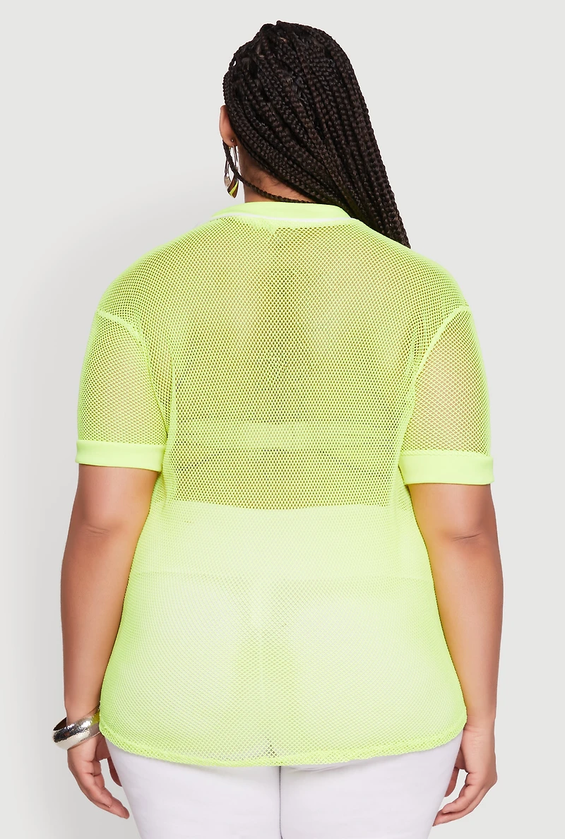 Womens Plus Size Angel Graphic Short Sleeve V Neck Baseball Shirt, Yellow, Size 2X