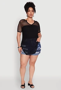 Womens Plus Stylish Fishnet Hanky Hem Blouse, 2X