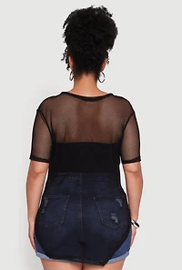 Plus Stylish Fishnet Hanky Hem Blouse