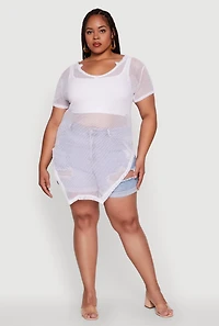 Womens Plus Stylish Fishnet Hanky Hem Blouse, 1X