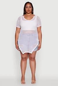 Womens Plus Stylish Fishnet Hanky Hem Blouse, 1X