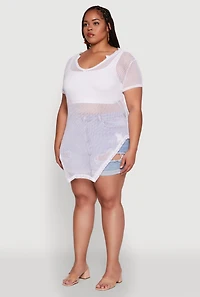 Womens Plus Stylish Fishnet Hanky Hem Blouse, 1X