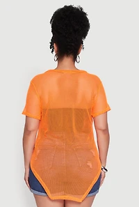 Womens Plus Stylish Fishnet Hanky Hem Blouse,
