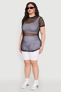 Womens Plus Fishnet Short Sleeve Top,