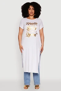 Womens Plus Size Hustle Like A Boss Live Like A Queen Maxi Top, White, Size 3X