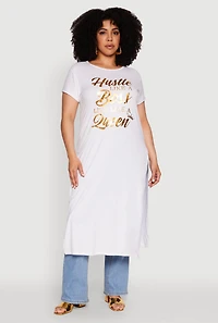 Womens Plus Size Hustle Like A Boss Live Like A Queen Maxi Top, White, Size 3X