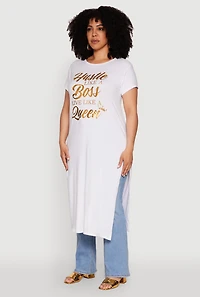 Womens Plus Size Hustle Like A Boss Live Like A Queen Maxi Top, White, Size 3X