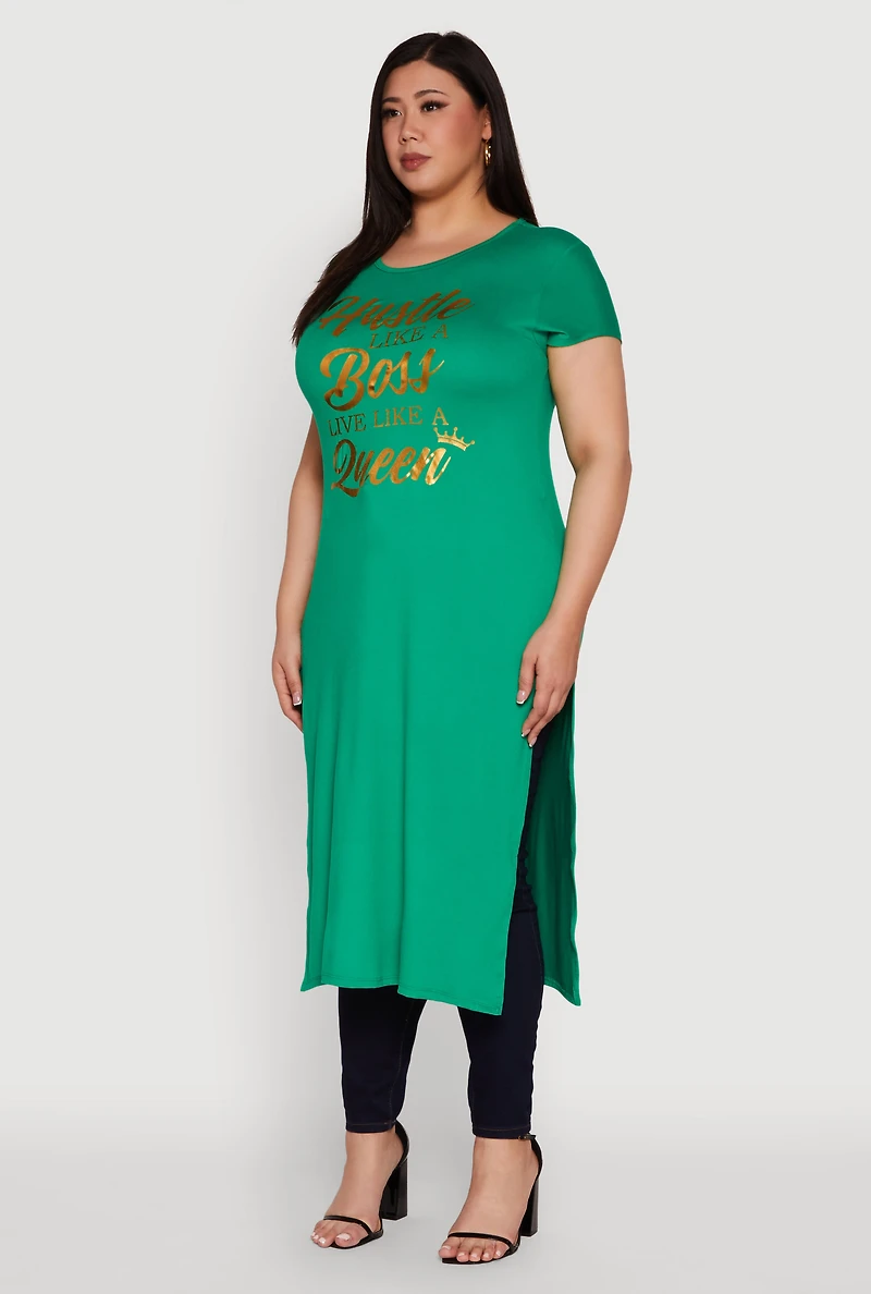 Womens Plus Hustle Like A Boss Live Queen Maxi Top,