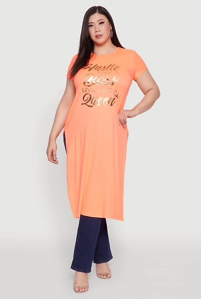 Womens Plus Hustle Like A Boss Live Queen Maxi Top,
