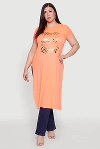 Womens Plus Hustle Like A Boss Live Queen Maxi Top, Orange,