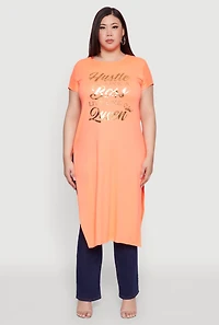 Womens Plus Hustle Like A Boss Live Queen Maxi Top, Orange,