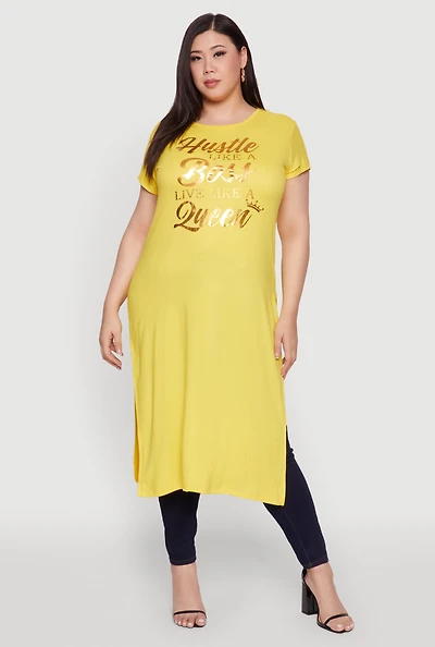 Womens Plus Size Hustle Like A Boss Live Like A Queen Maxi Top, Yellow, Size 1X