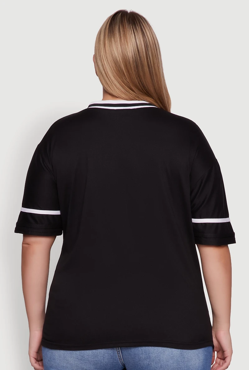 Womens Plus Size Rhinestone Star Faith Graphic T-Shirt, Black, Size 2X
