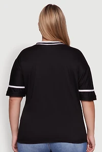 Womens Plus Size Rhinestone Star Faith Graphic T-Shirt, Black, Size 2X