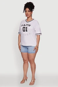Womens Plus Size Rhinestone Star Faith Graphic T-Shirt, White, Size 4X