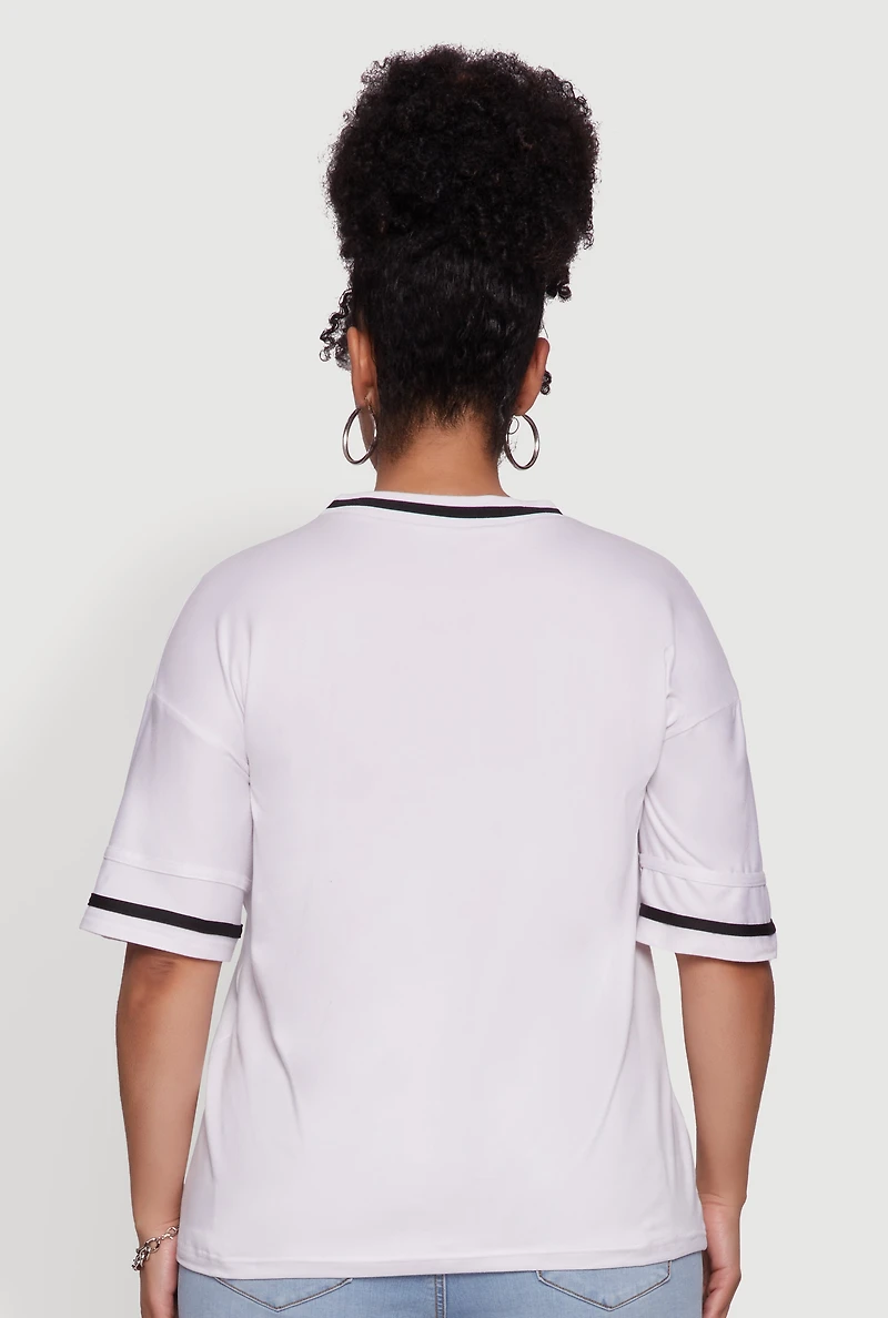 Womens Plus Size Rhinestone Star Faith Graphic T-Shirt, White, Size 4X