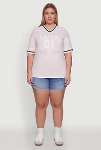 Womens Plus Size Rhinestone Star Faith Graphic T-Shirt, Pink, Size 2X