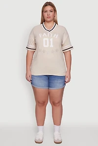 Womens Plus Rhinestone Star Faith Graphic T-Shirt,
