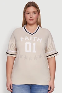 Womens Plus Rhinestone Star Faith Graphic T-Shirt,