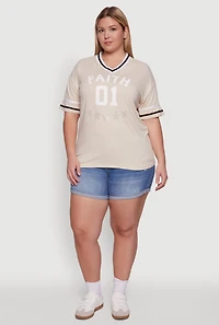 Womens Plus Rhinestone Star Faith Graphic T-Shirt,