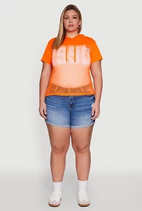 Womens Plus Size 1990 Graphic Hooded Short Sleeve Fishnet Top, Orange, Size 2X