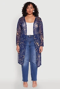 Plus Buckle Belt Print Mesh Duster