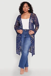 Plus Buckle Belt Print Mesh Duster