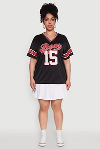 Womens Plus Varsity Stripe Boss 15 Graphic Jersey,