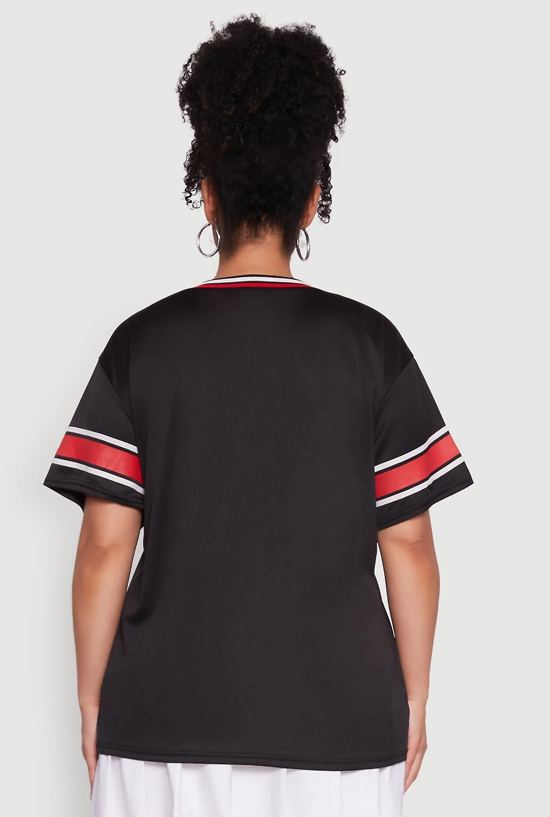Womens Plus Size Varsity Stripe Boss 15 Graphic Jersey, Black, Size 3X