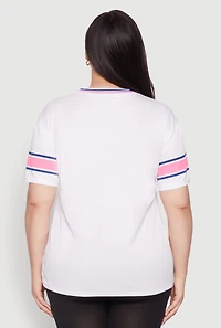 Womens Plus Varsity Stripe Boss 15 Graphic Jersey, White,