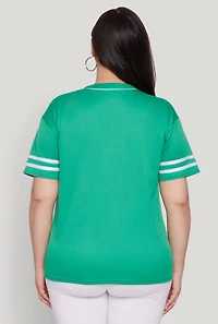 Womens Plus Size New York Patch Baseball Jersey, Green, Size 3X