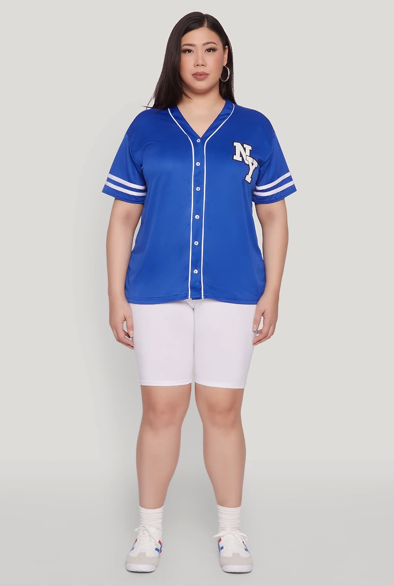 Womens Plus New York Patch Baseball Jersey, 4X