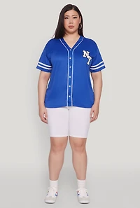 Womens Plus New York Patch Baseball Jersey, 4X