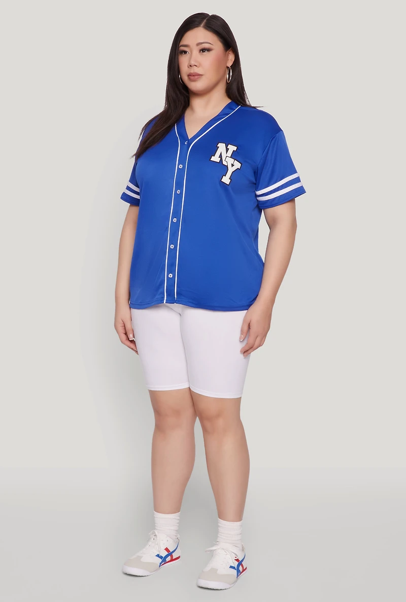 Womens Plus New York Patch Baseball Jersey, 4X