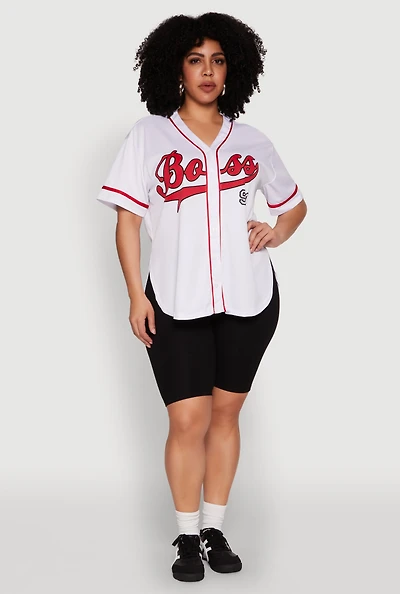 Womens Plus Size Boss 94 Baseball Jersey, White, Size 2X