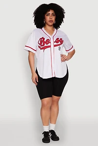 Womens Plus Size Boss 94 Baseball Jersey, White, Size 4X